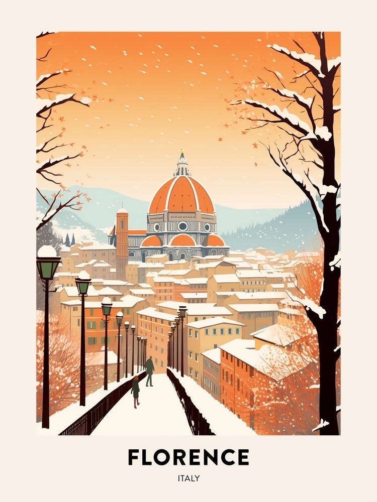 Vintage Winter Travel Poster Florence Italy 3