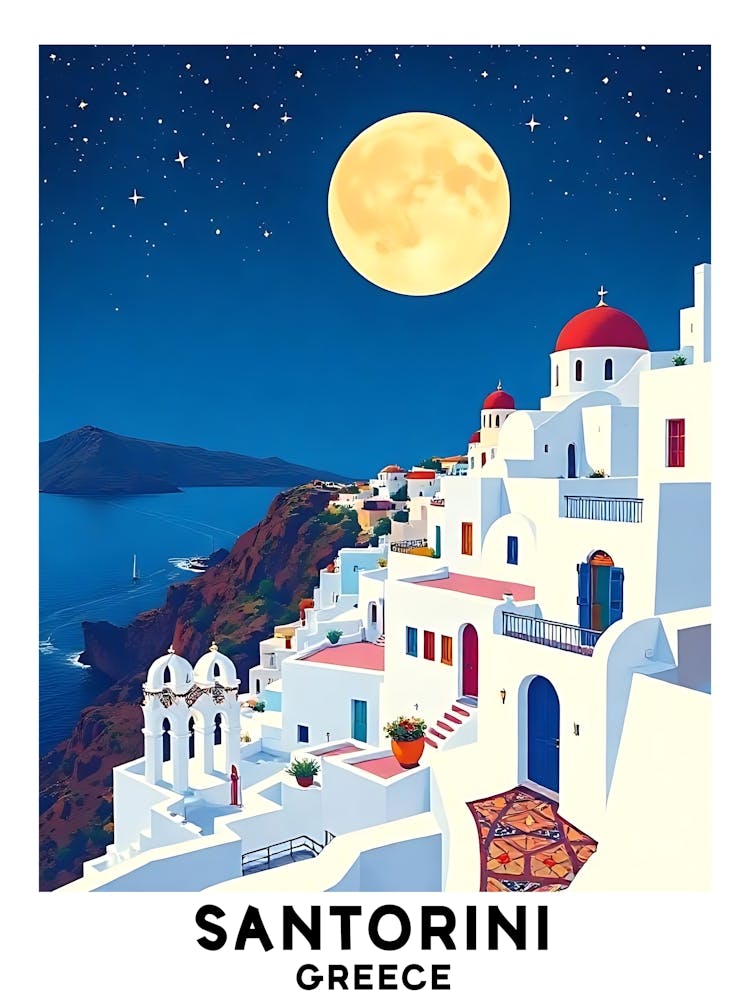 Santorini - Greece Vintage Travel Poster 6