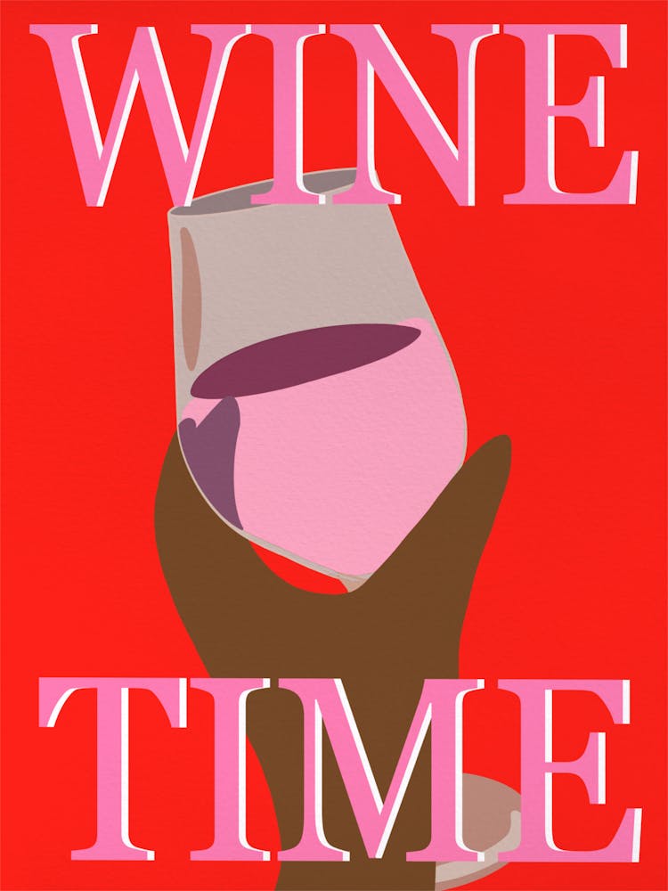 Wine Time Print in Pink and Red