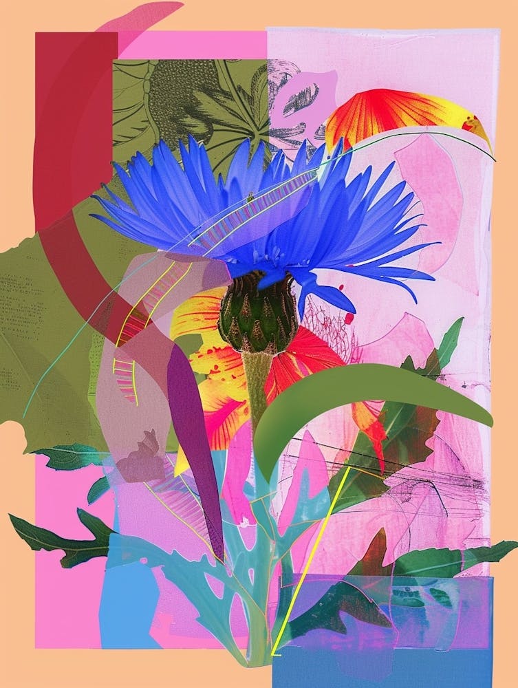Cornflower (Bachelor S Button) 4 Neon Flower Collage