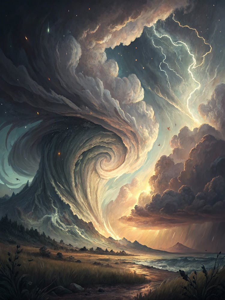 Oil Painting Style Abstract Storm With Muted Shimm