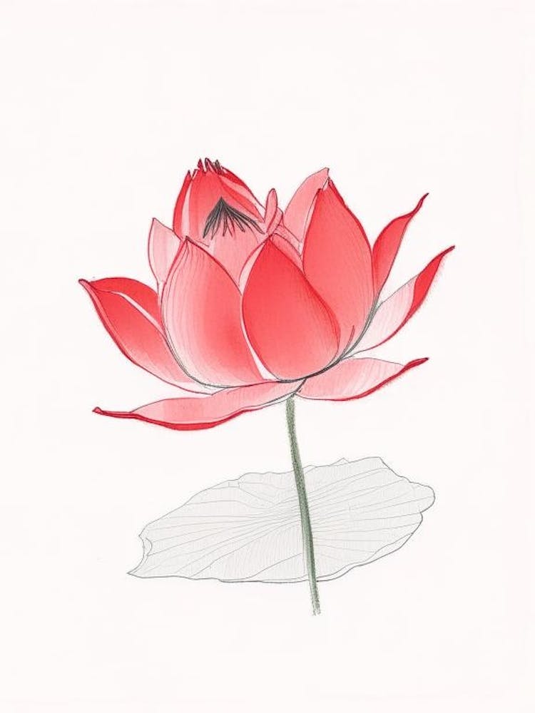 Roter Lotus Bleistiftillustration 2