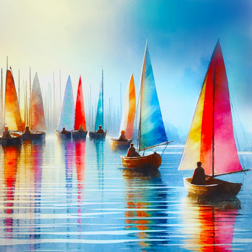 Sailboats At Sunset Artwork Painting Square 1