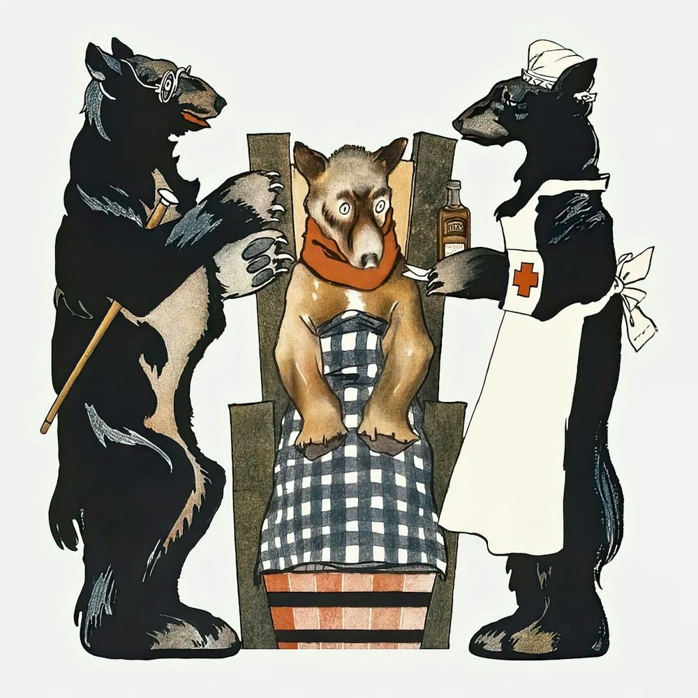 Bear Doctor And Nurse Giving Medication To Patient, Edward Penfield