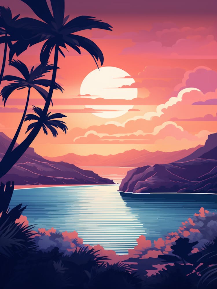 Illustration Of Hanauma Bay Honolulu Hawaii In Pink Tones 2