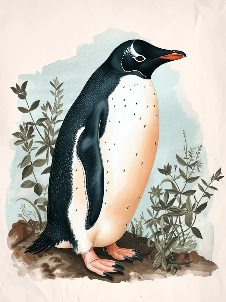 Adlie Penguin Petermann Island Vintage Botanical Painting 3