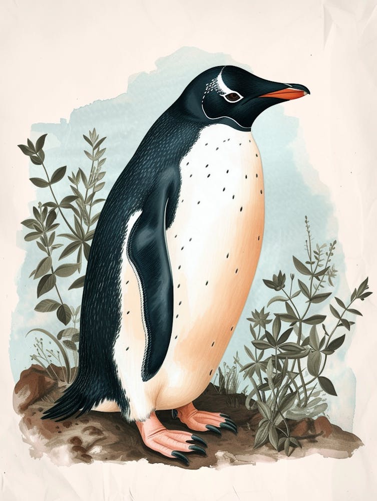 Adlie Penguin Petermann Island Vintage Botanical Painting 3