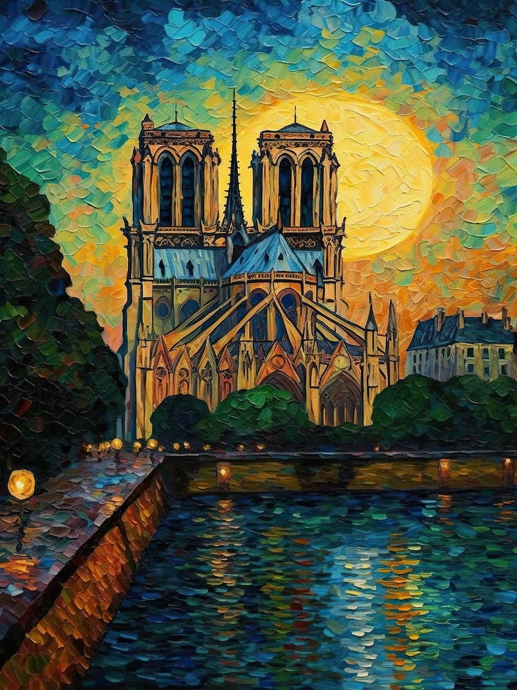 Notre Dame Paris France Van Gogh Style 1