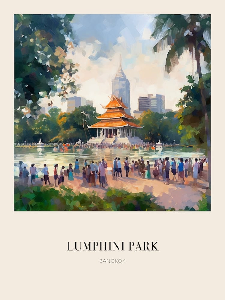 Lumphini Park Bangkok Thailand 3 Vintage Cezanne Inspired Poster