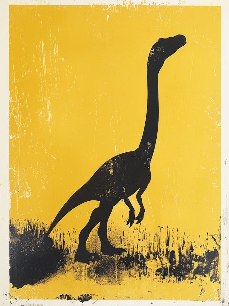 Mustard Linocut Dinosaur Silhouette 3