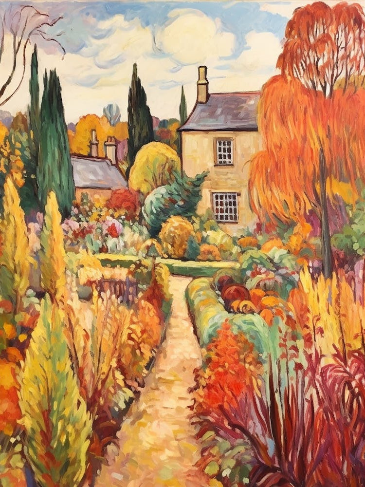 Autumn Gardens Painting Hidcote Manor Garden United Kingdom 1