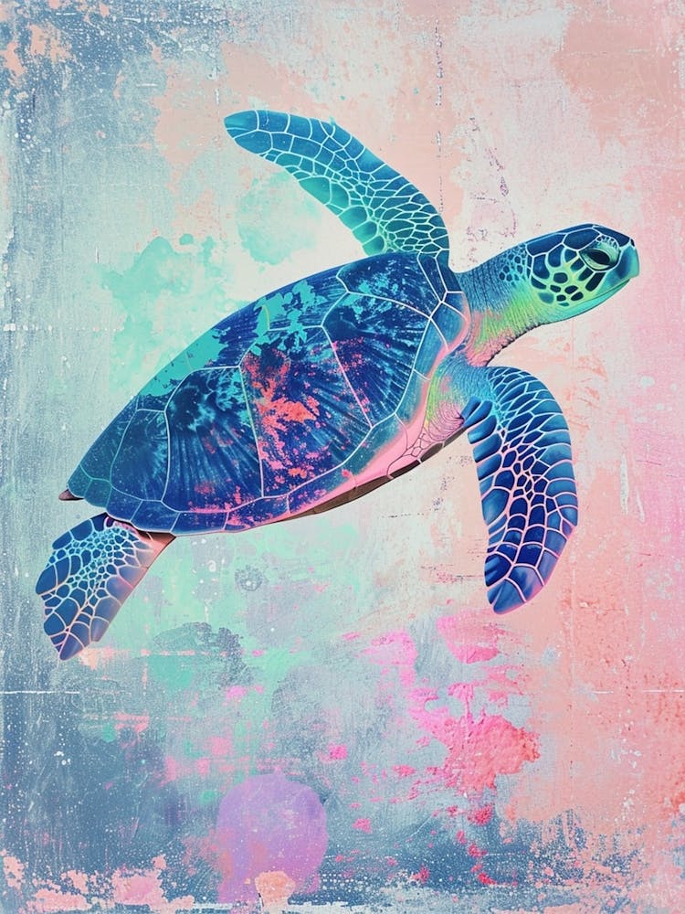 Pastel Aqua Sea Turtle Exploring The Ocean 1