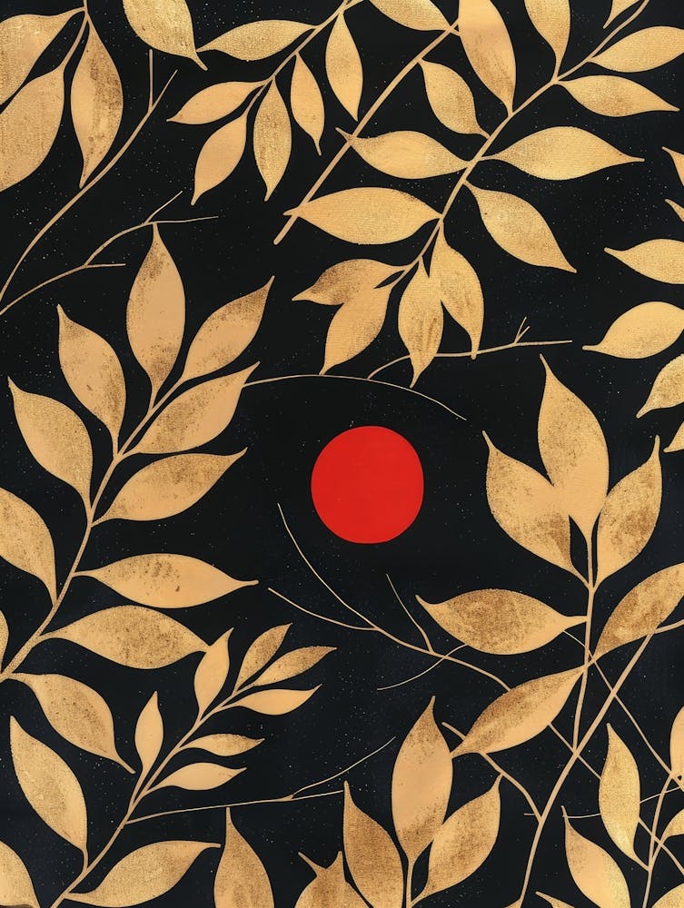 Gold Leaf And Red Sun