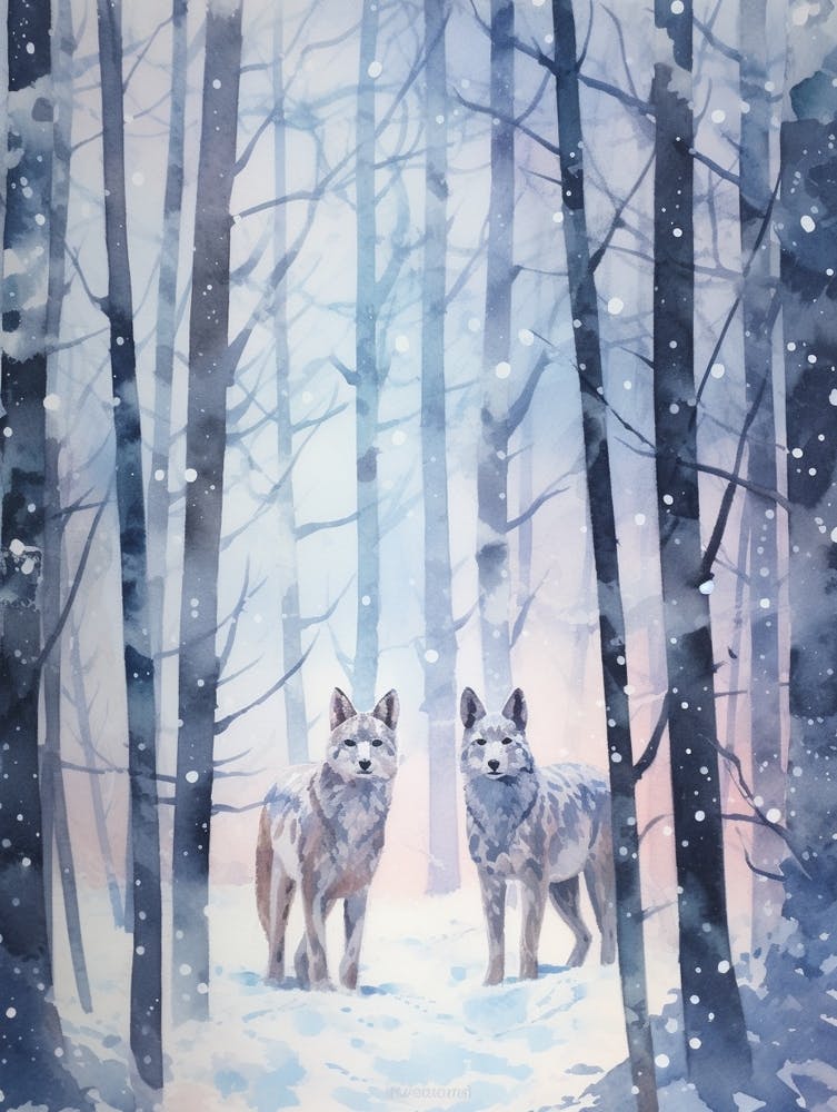 Winter Watercolour Lynx 3