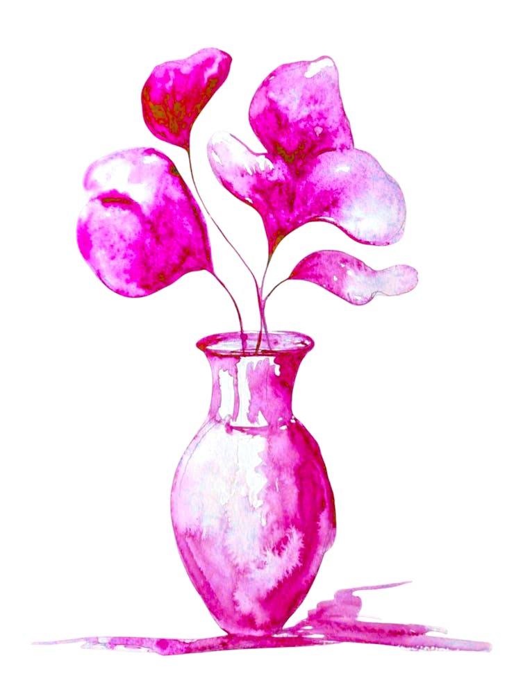 Pink Flowers in Vase Abstract Art Illustration Watercolour