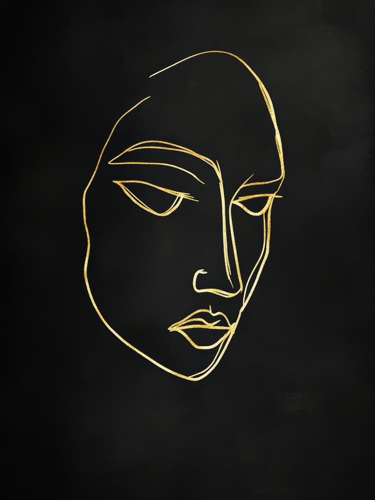 Gold Line Drawing Of A Woman'S Face