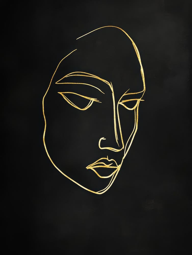 Gold Line Drawing Of A Woman'S Face