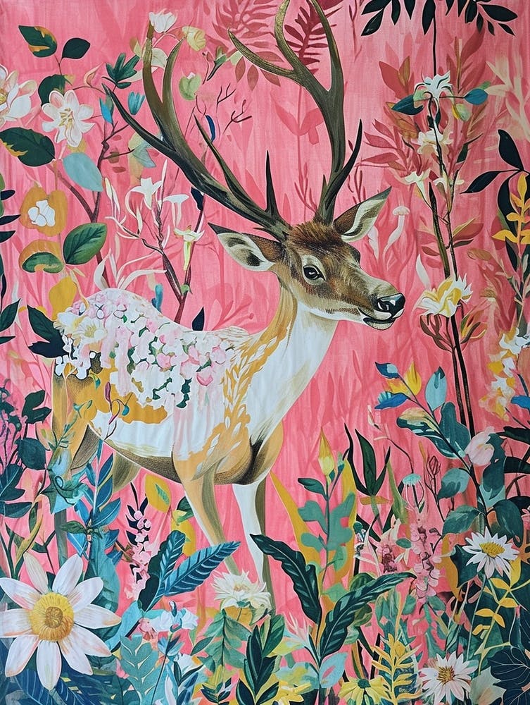 Floral Animal Painting Elk 2