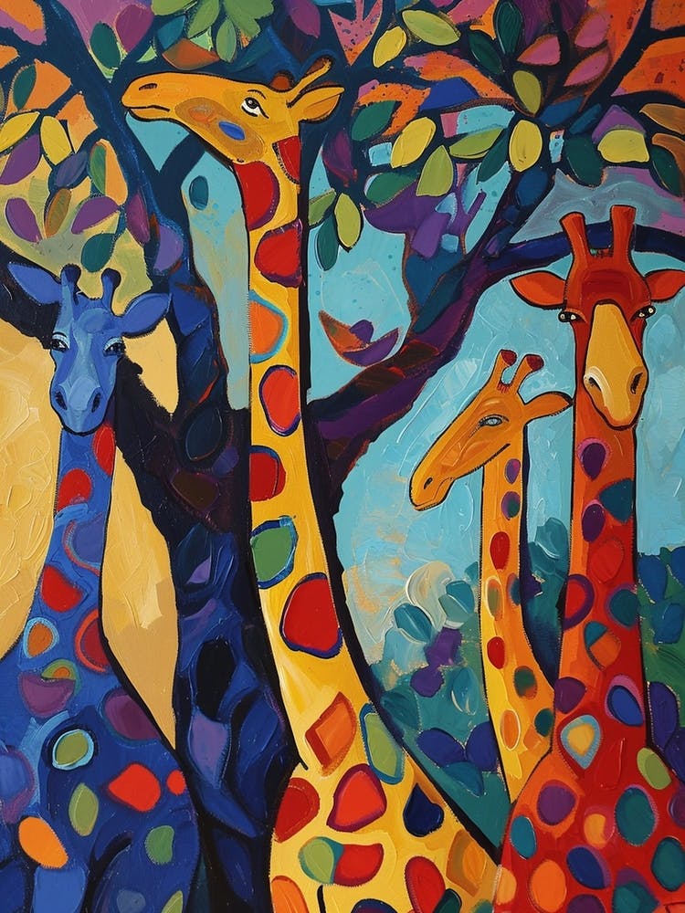 Abstract Giraffe Herd Under The Trees 6