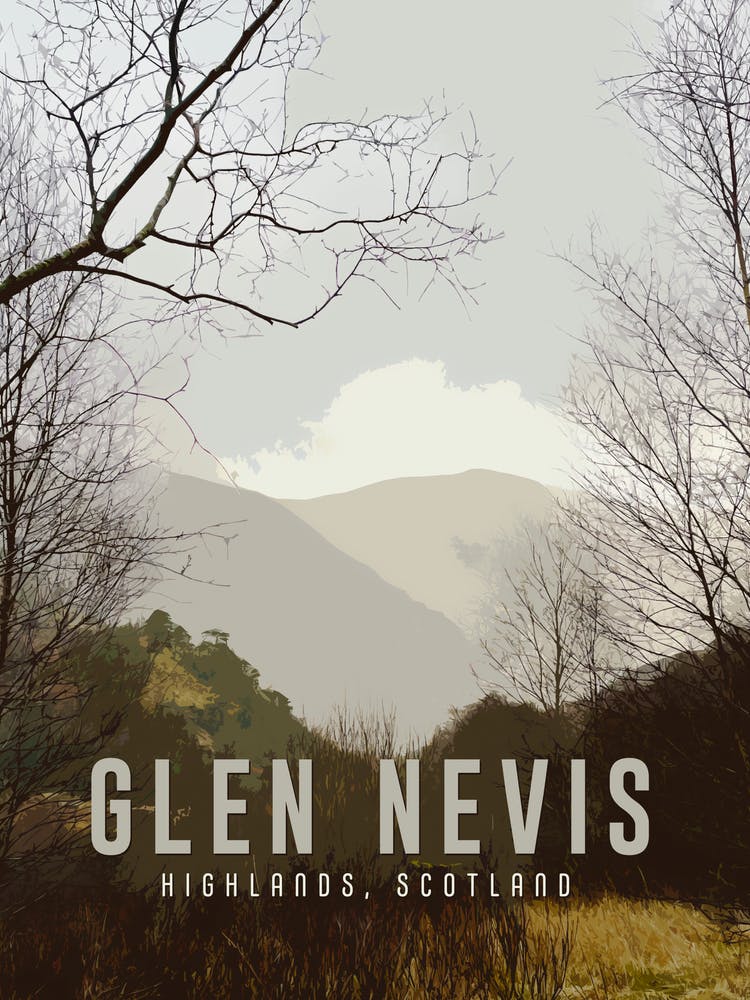Glen Nevis vom Stell Falls Wanderweg | Vintage Schottland Reiseposter