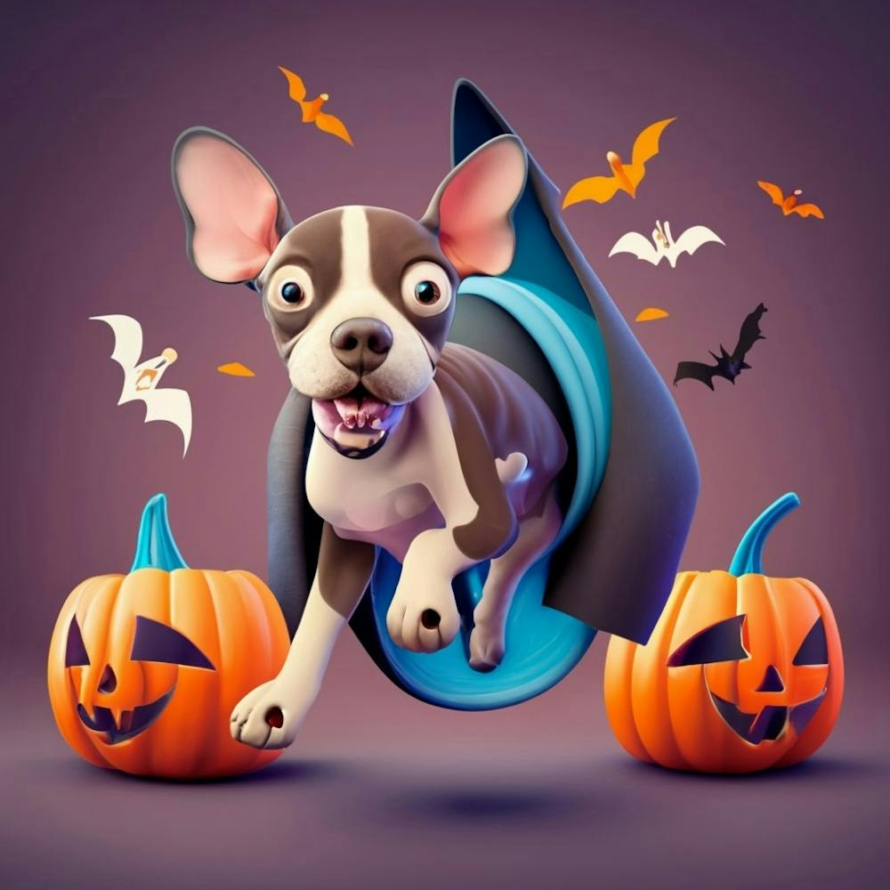 Dog is fllying. Halloween theme backround.