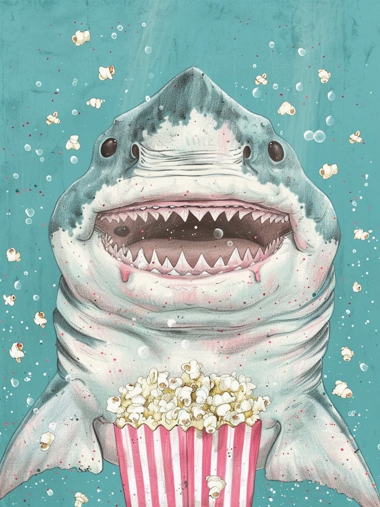 Shark With Popcorn Underwater