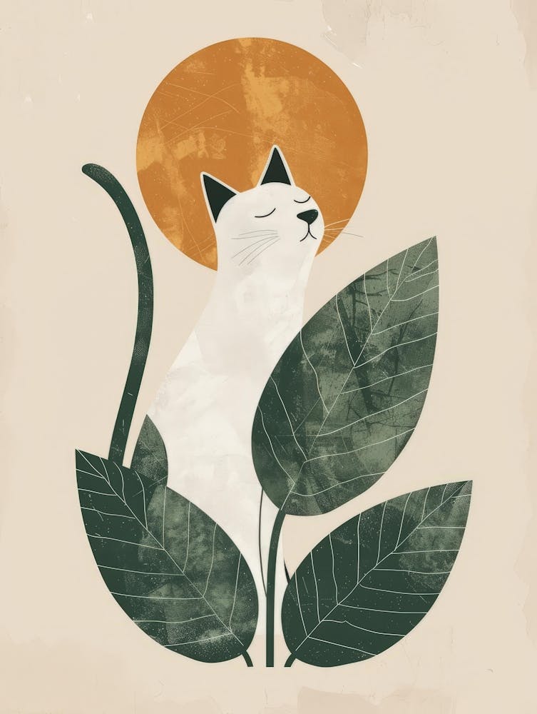 Cat With Leaves Canvas Print 1
