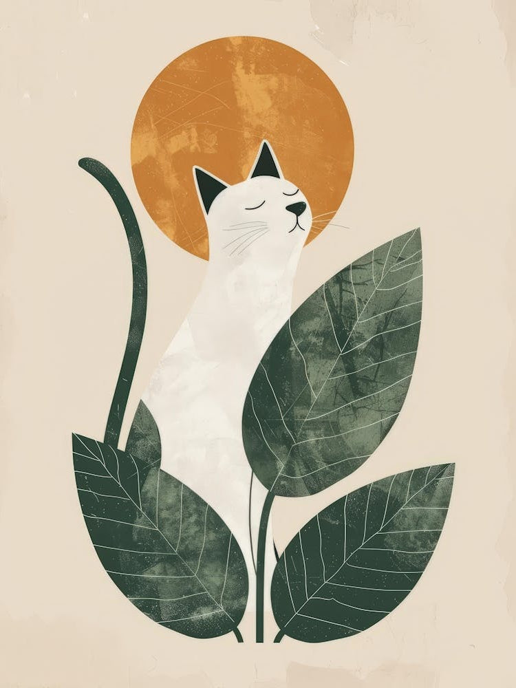 Cat With Leaves Canvas Print 1