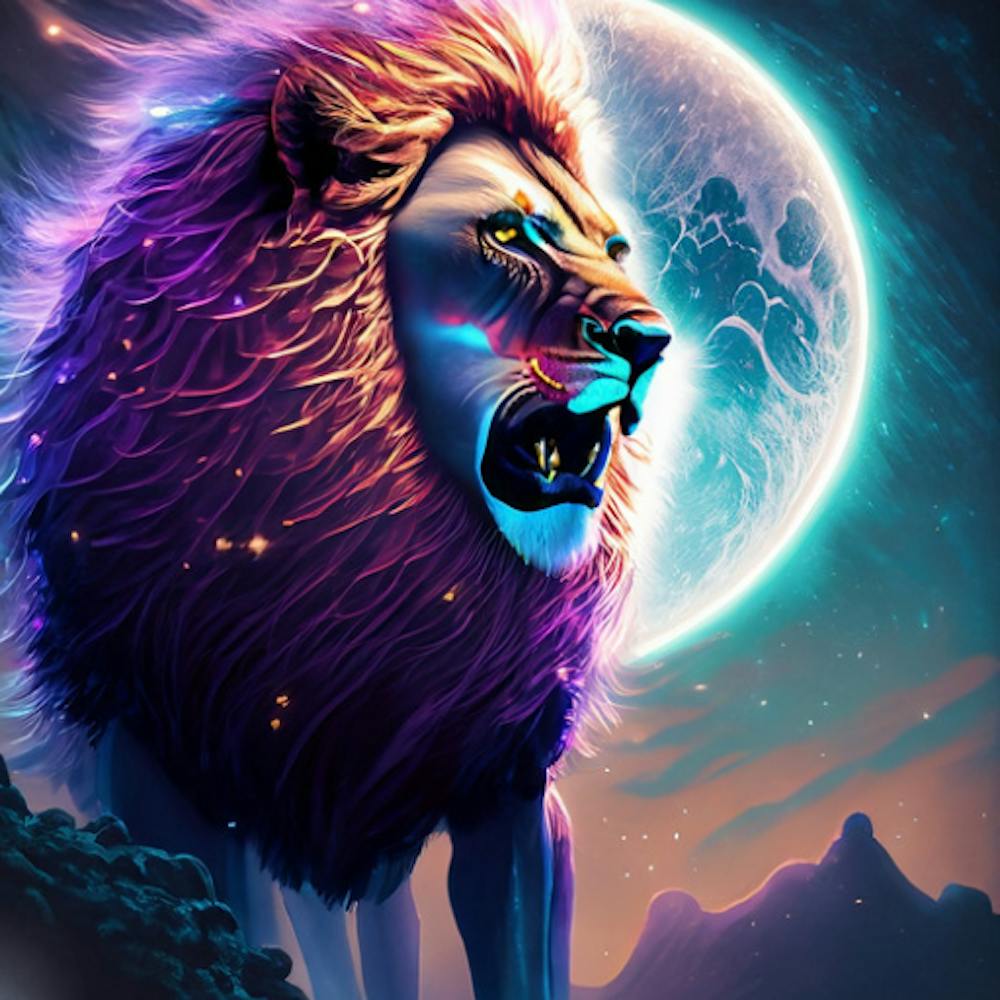 Lion roaring In The Moonlight