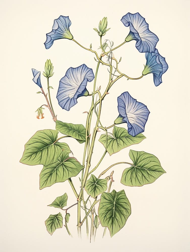Asagao Morning Glory 3 Vintage Japanese Botanical