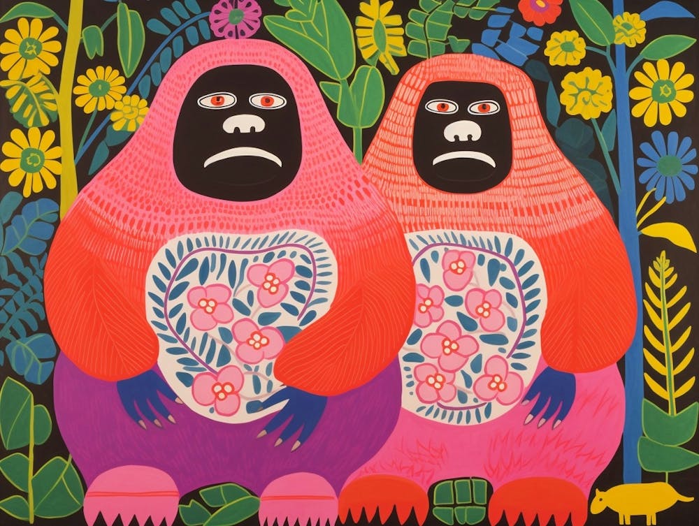 Silverback Gorilla 1 Folk Style Animal Illustration