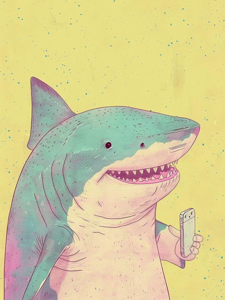Shark On A Smartphone Pastel Illustration 2