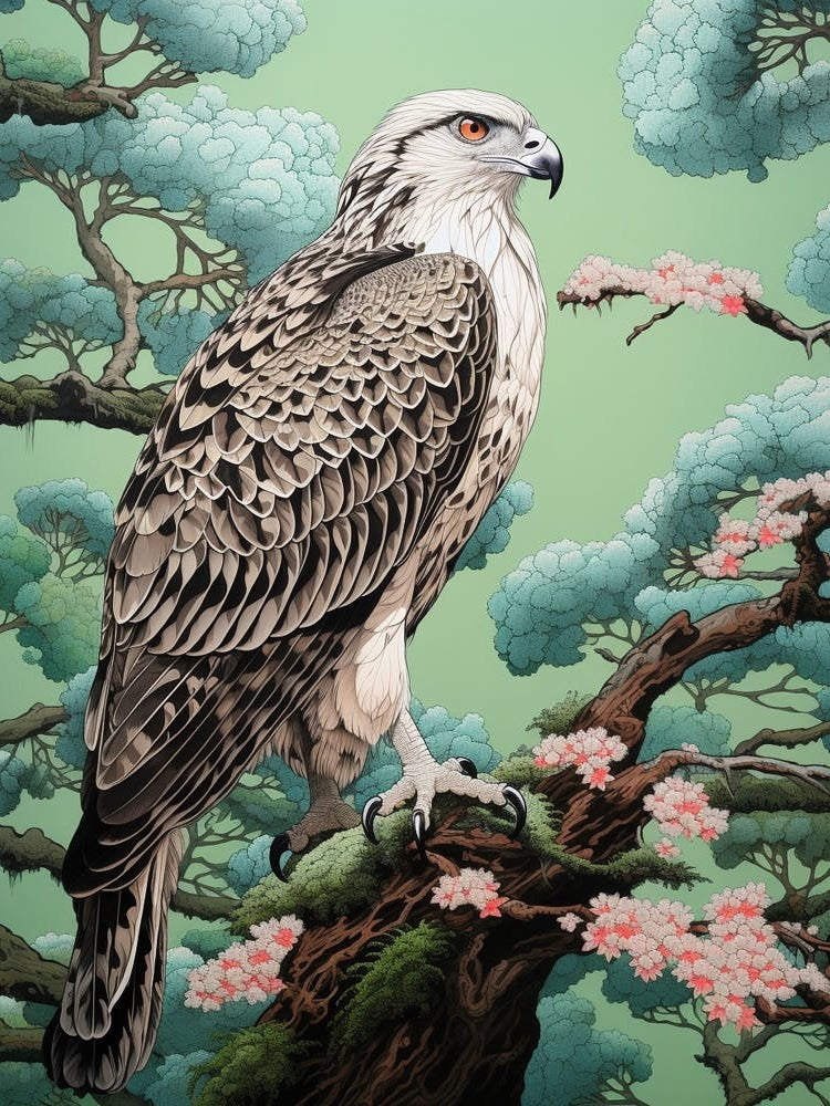 Ohara Koson Inspired Bird Painting Osprey 4