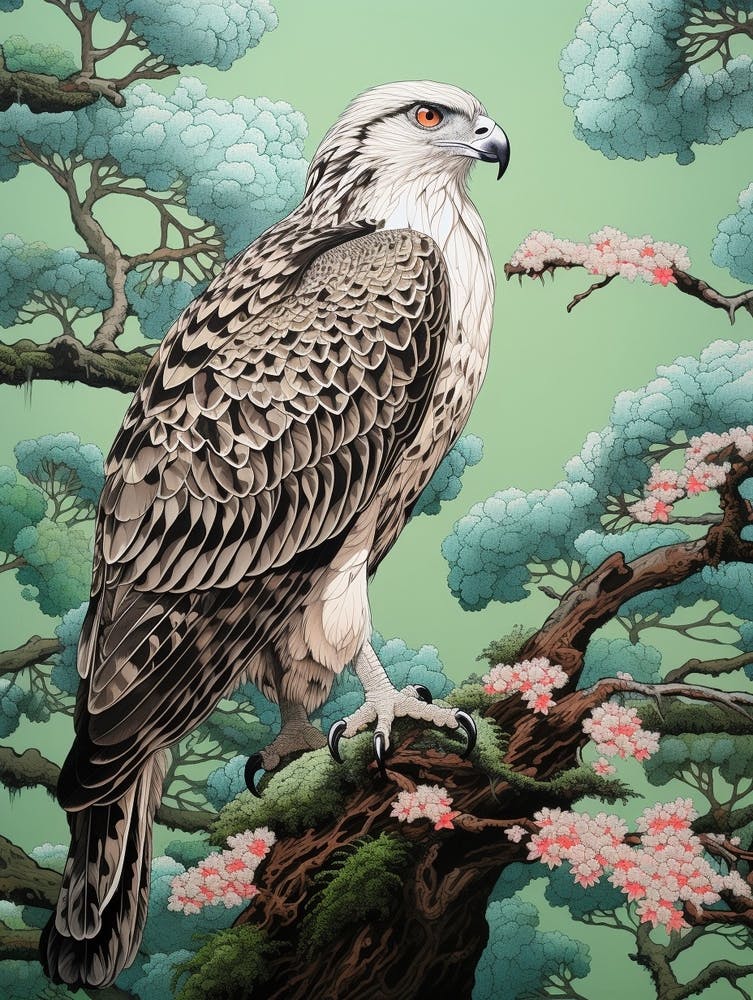 Ohara Koson Inspired Bird Painting Osprey 4