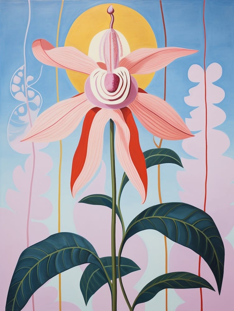Monkey Orchid 4 Hilma Af Klint Inspiriertes Pastell-Blumengemälde