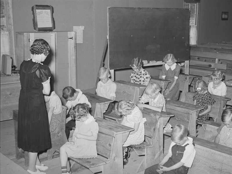 School Opens With Prayer, This Is The Private School In The Farm Bureau Building, Pie Town, New Mexico By
