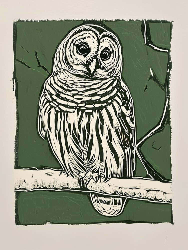 Barred Owl Linocut Blockprint 4