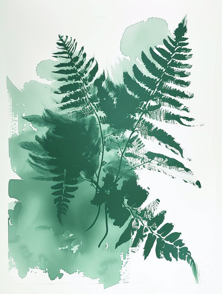 Green Ink Painting Of A Leatherleaf Fern 1
