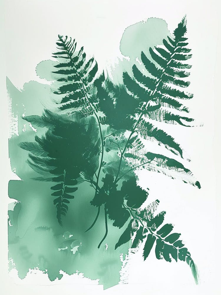 Green Ink Painting Of A Leatherleaf Fern 1
