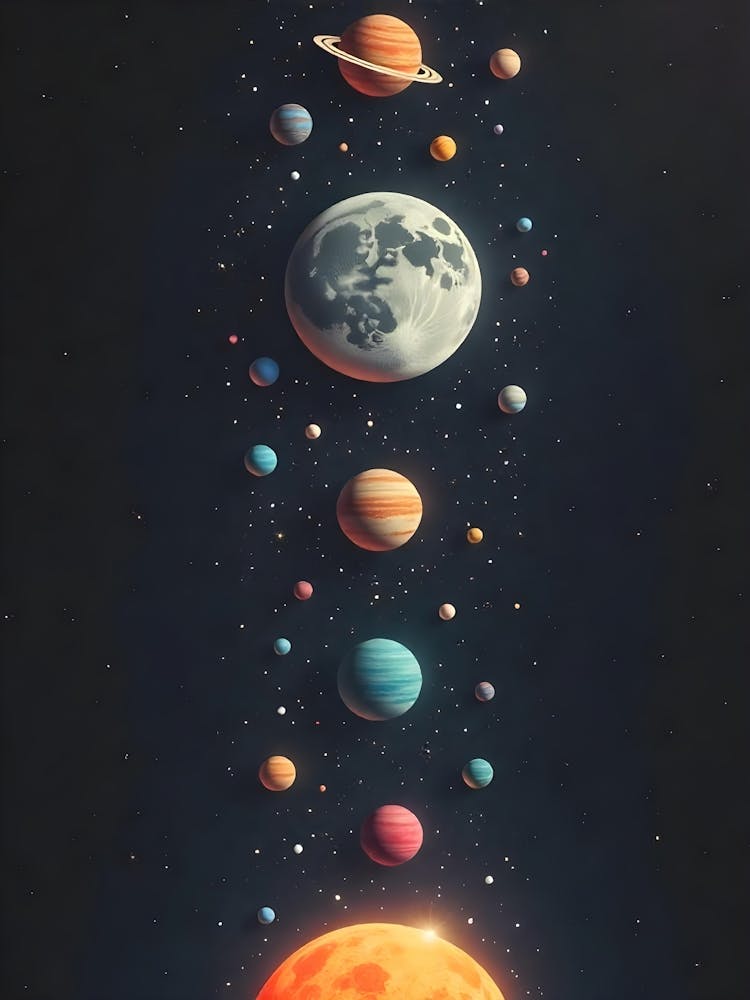 A Colorful Space Scene With A Large Moon Like Planet