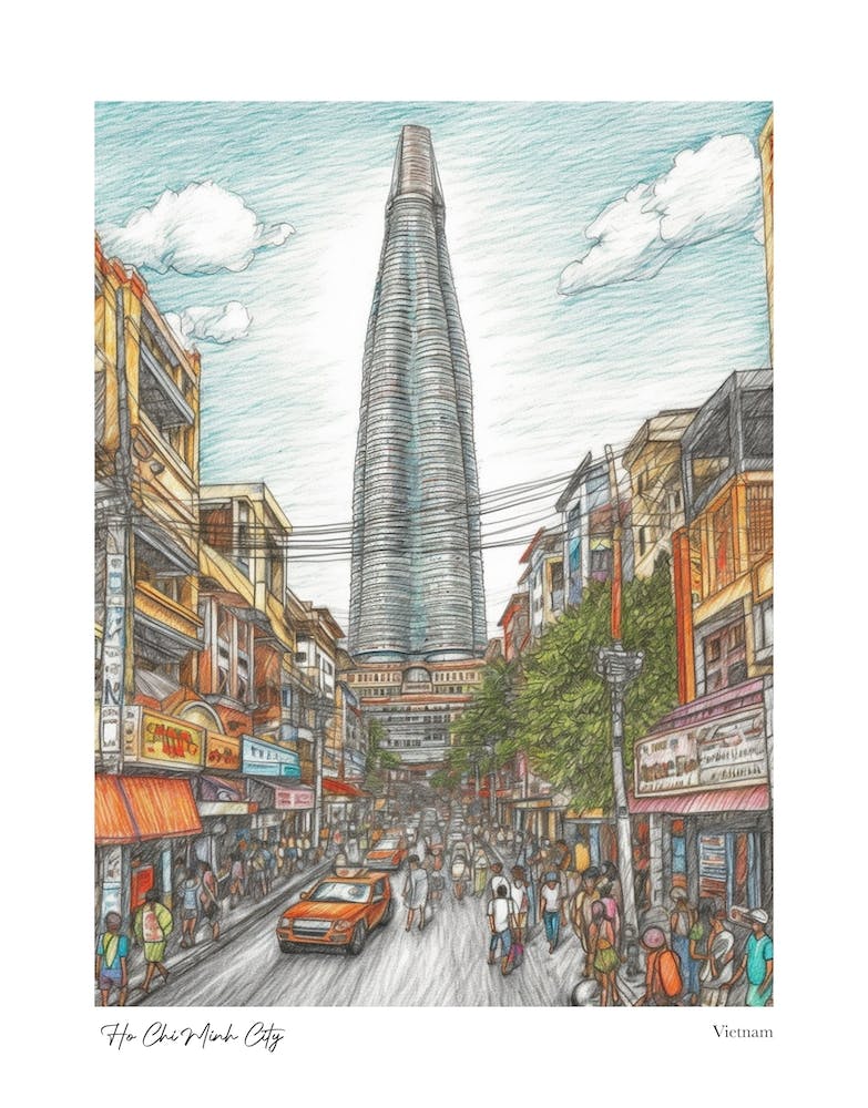 Ho Chi Minh City Vietnam Drawing Pencil Style 3 Travel Poster
