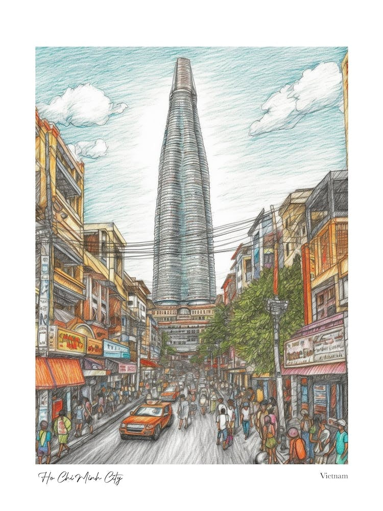 Ho Chi Minh City Vietnam Drawing Pencil Style 3 Travel Poster