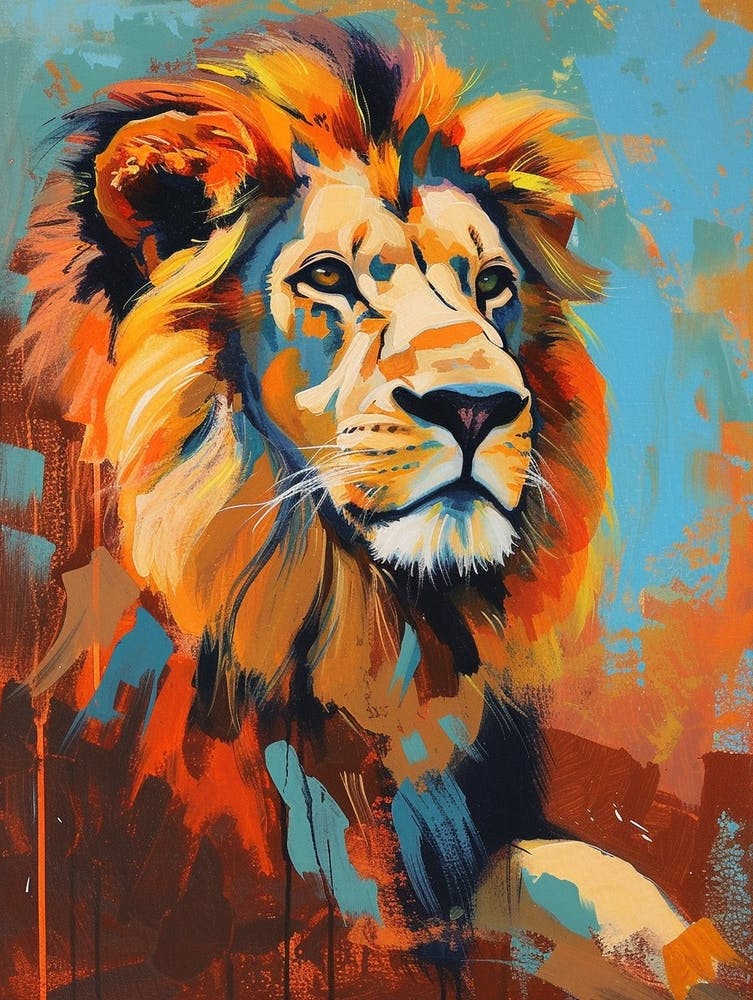 Southwest African Lion Symbolic Imagery Fauvist Painting 1