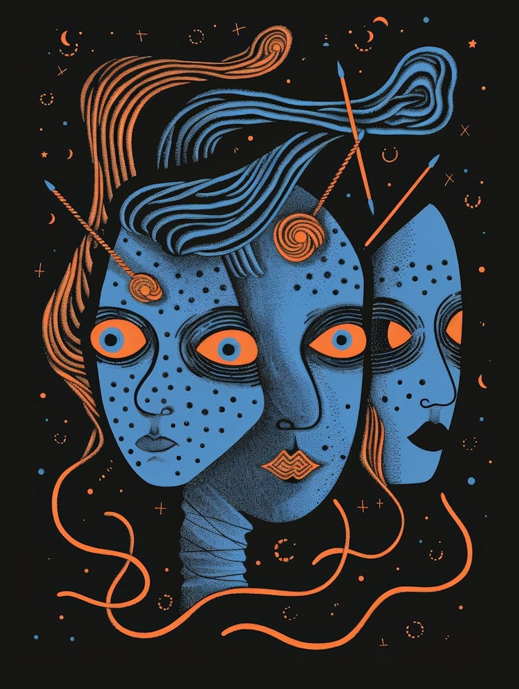 Drei Frauen in Blau und Orange