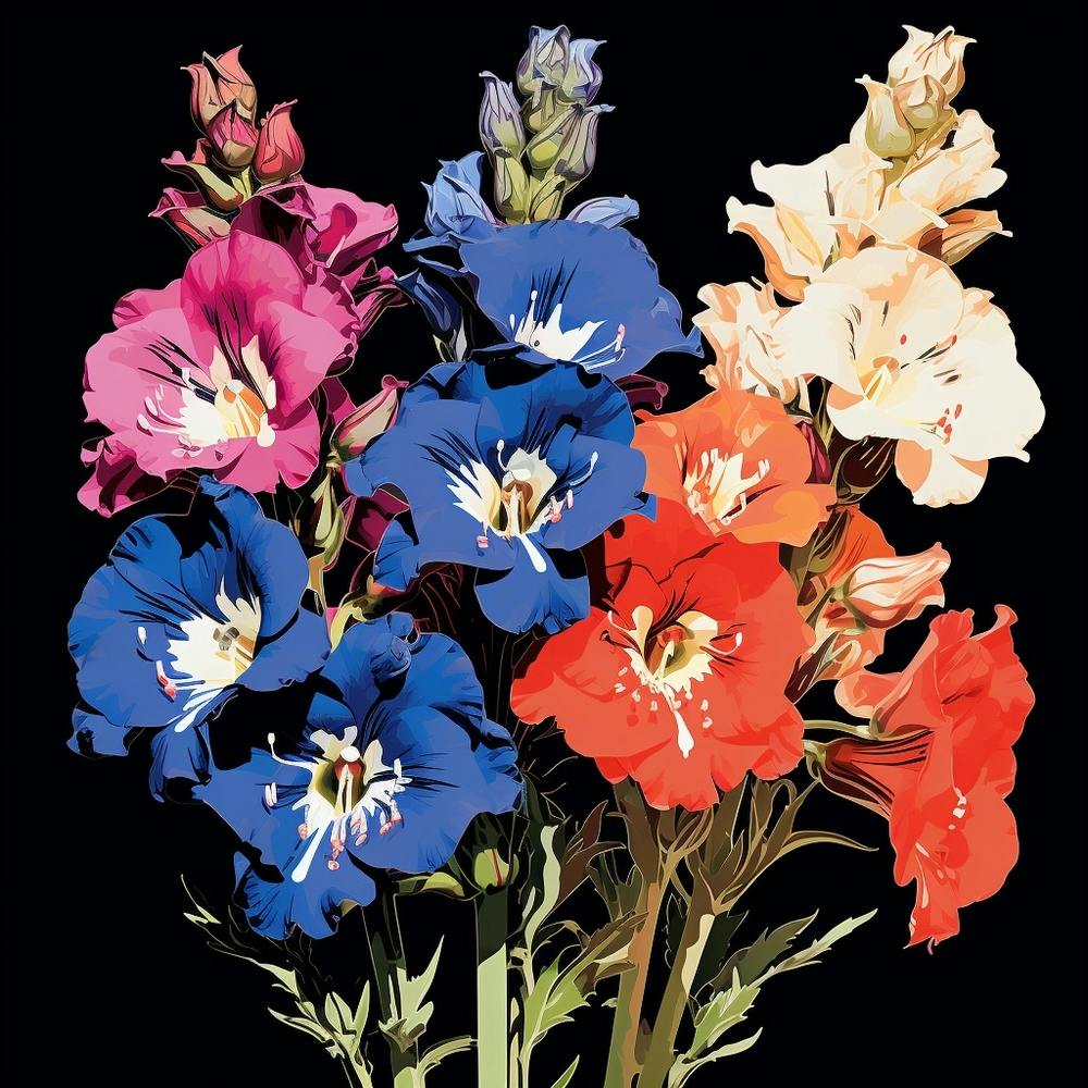 Andy Warhol Style Pop Art Flowers Delphinium 3 Square