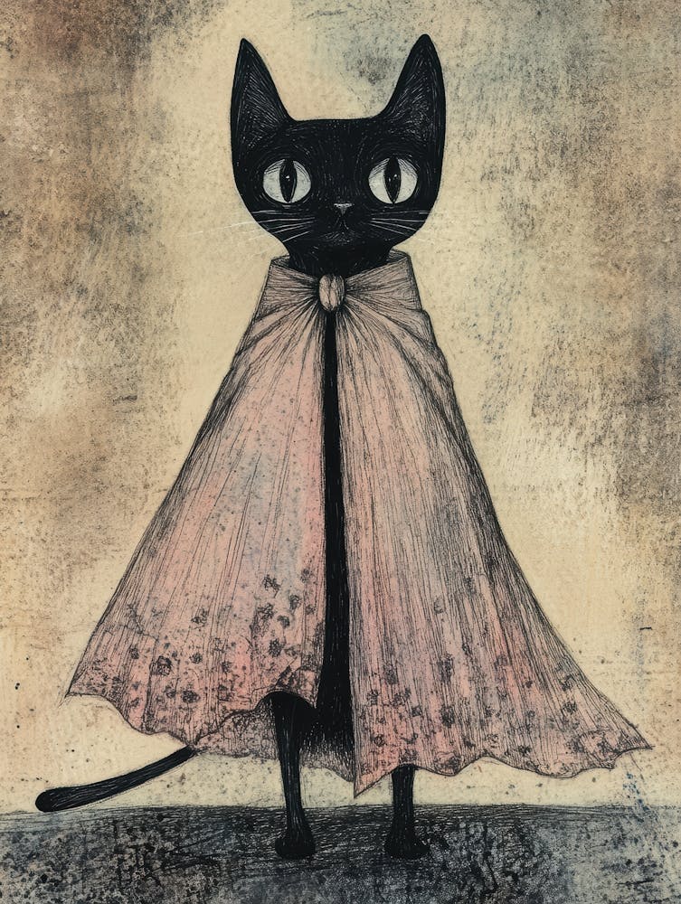 Black Cat In Pink Cape