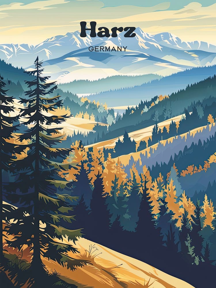 Harz Mountains Germany Alpine Art Illustration