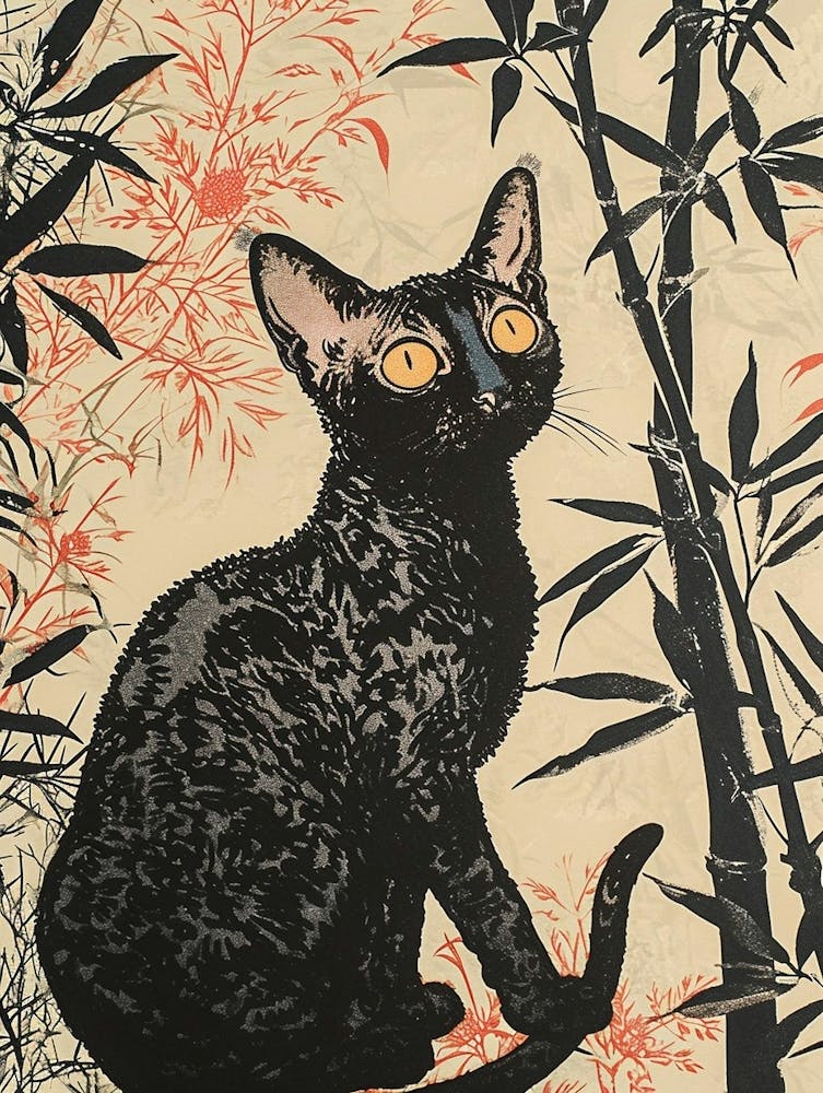 Cornish Rex Cat Japanese Illustration 3