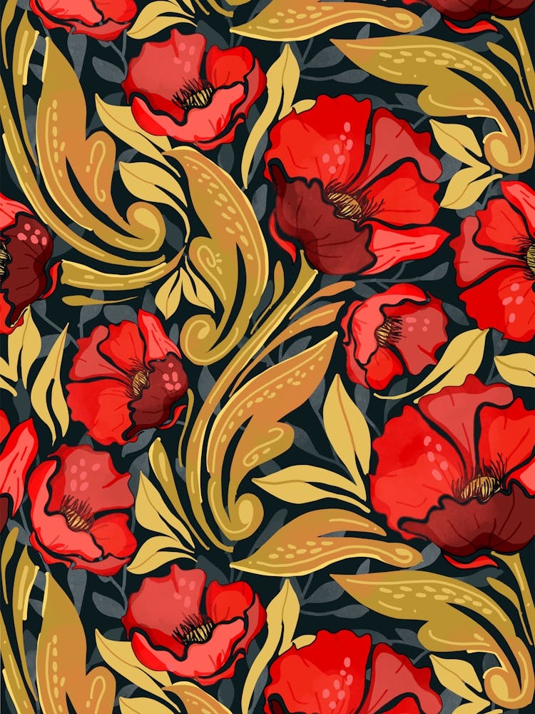 William Morris inspired Red Poppies
