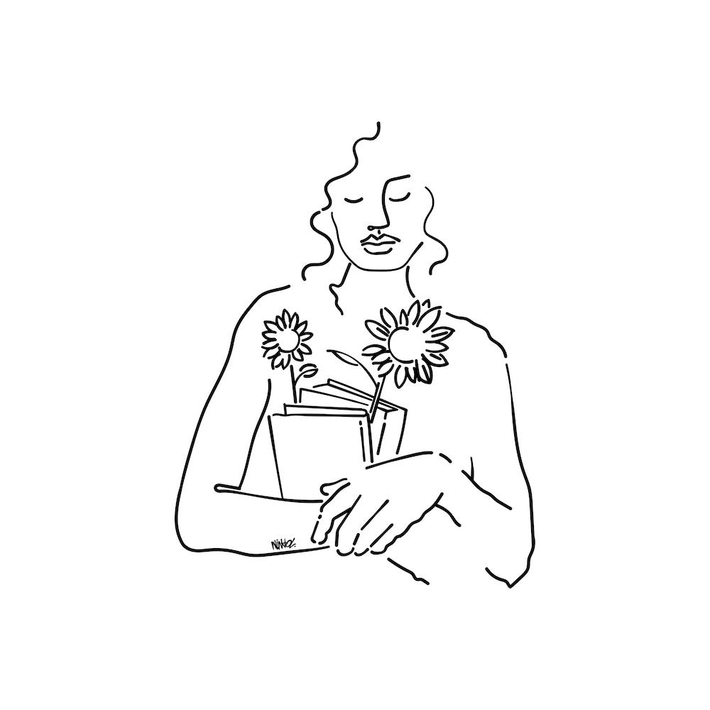 Books Flowers Square Line